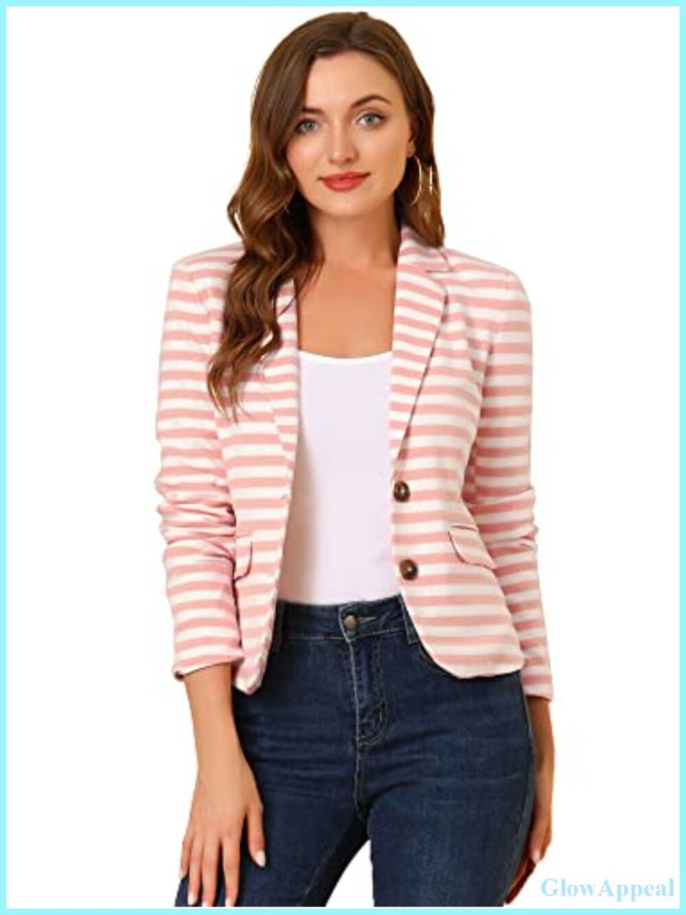 Striped Blazer Two-Button Closure Long Sleeve Notch Collar Slim Fit